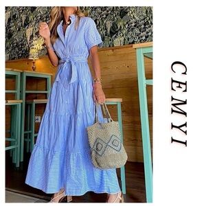 Cemyi Blue Striped Maxi Dress XL